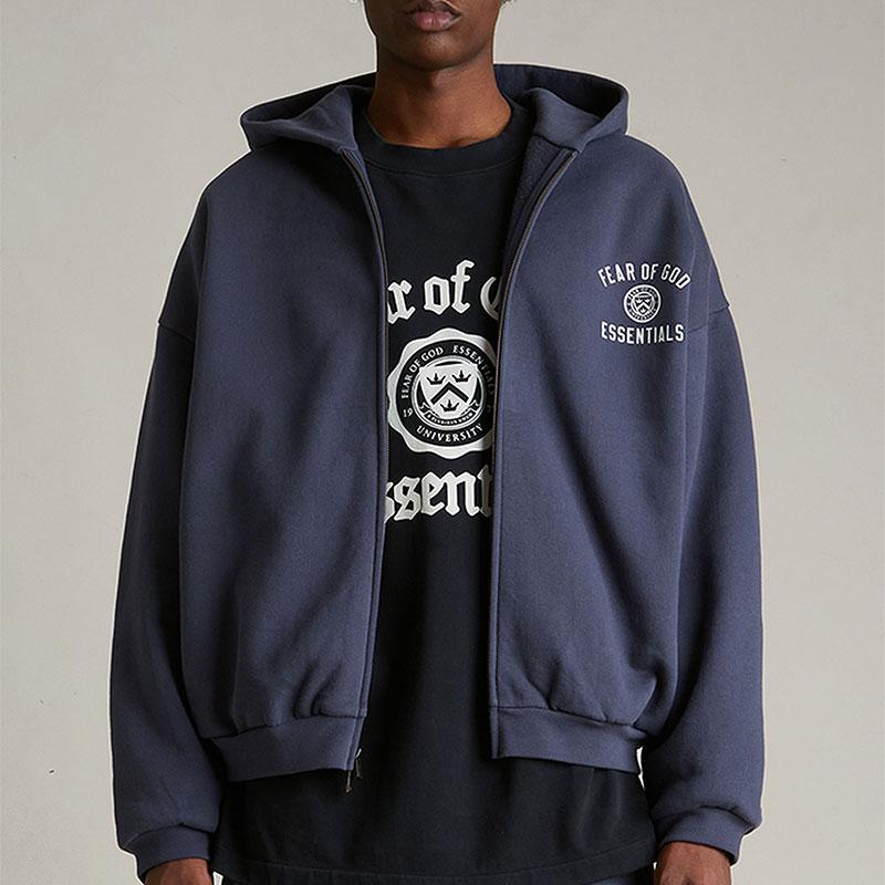 Fear of God Essentials Heavy Fleece Full Zip Hoodie Marine Blue Men Tops 192HO246244F
