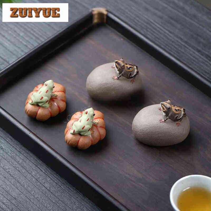 Yixing Zisha Water Spray Stone Frog Tea Pet Ancient Flowerpot Landscaping Tea Figurine Play Toys Tea Statue Ornaments Gift Craft
