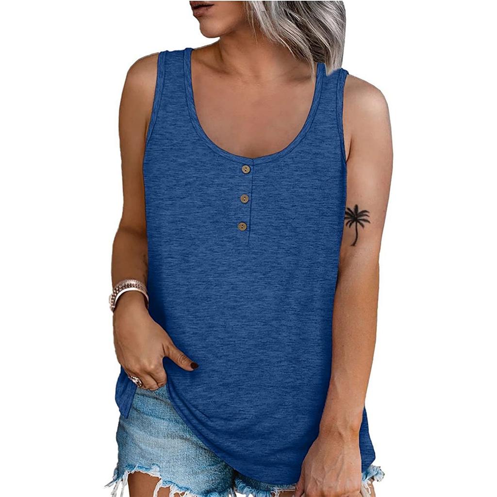 Women Summer 2022 Sleeveless Casual Solid Color O-Neck T-Shirt Tops Blouse