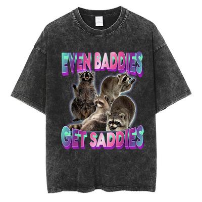Zabawna Nawet Złe Dziewczyny Mają Smutki Szop Prany T-shirt Męski Damski Moda Oversize Bawełniany Luźny Koszulki dla Par Streetwear