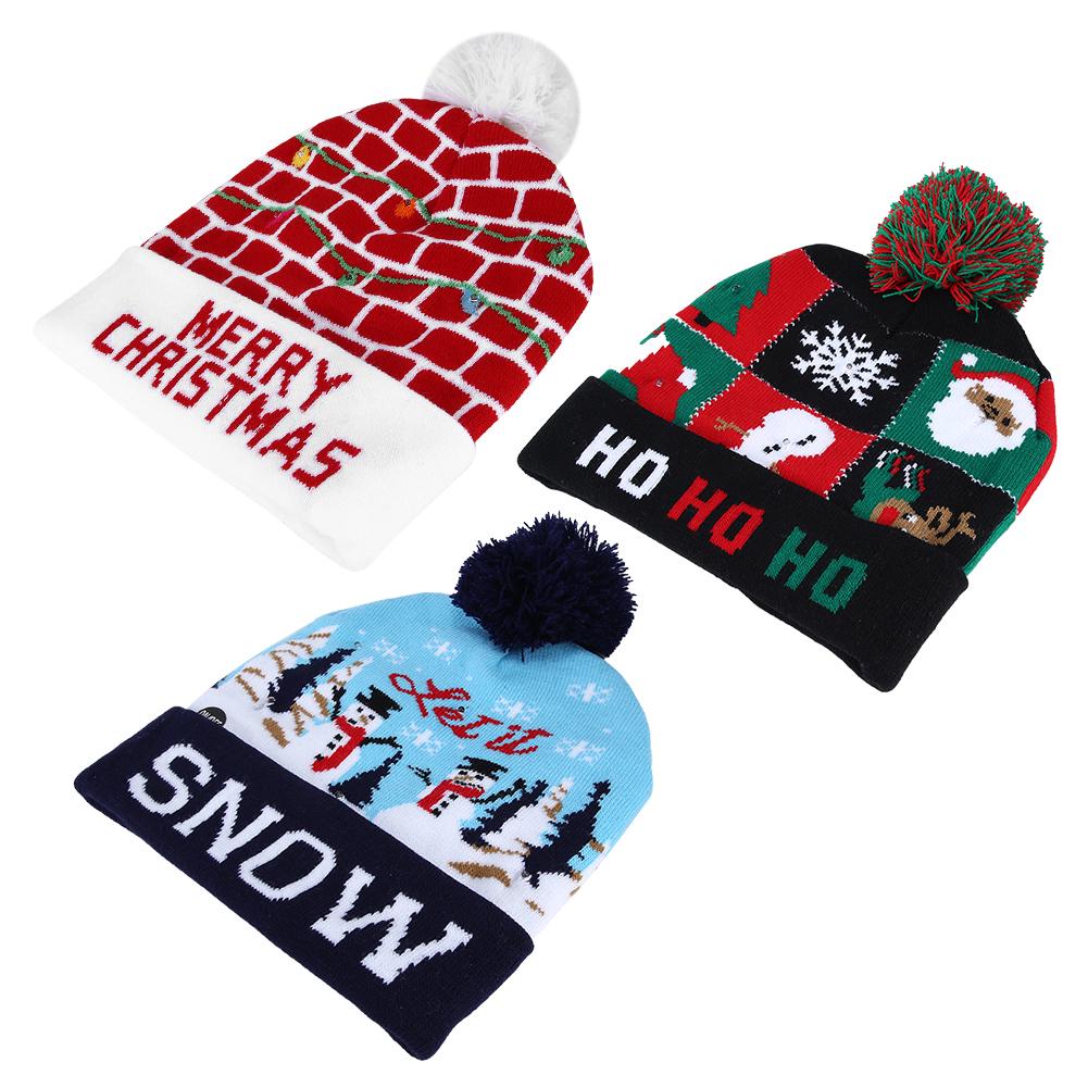 Christmas Knitted Soft Warm Winter Hat Light Hat for Children Adults Festivals Holiday Party