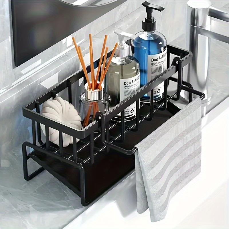 

1pc Multi-Purpose Kitchen & Bathroom Sink Organizer - Waterproof Plastic Drain Rack for Sponges, Brushes, Towels & More - Space-Saving 1pc чорний