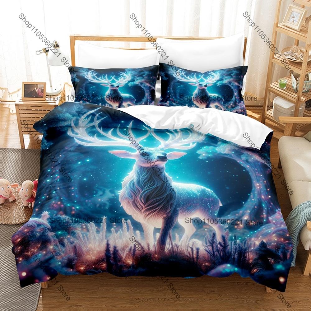 Deer Artistic Prints Wildlife Three Piece Bedding Set Luxury Comforter Set with Queen King Size Cool Animal Pillowcase
