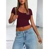 Women's Short Sleeve Square Neck Slim Fit Navel T-Shirt