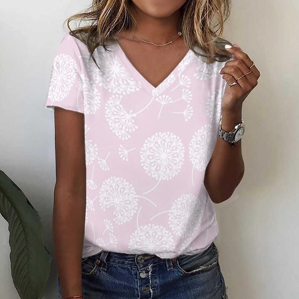 Dandelion 3D Print T-Shirts Summer Fashion Women Streetwear Casual V-Neck T Shirt Y2k Tees Top Oversized Harajuku Woman Clothing