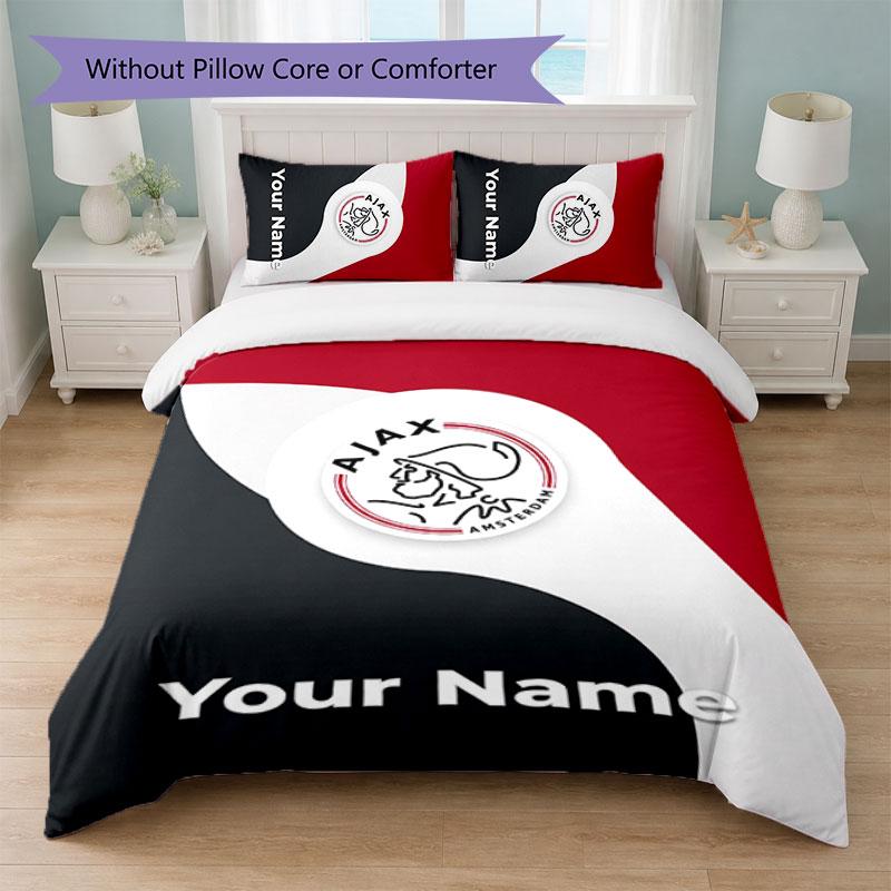 Ajax Amsterdam Custom Name Text Bedding Set 1 Duvet Cover+2 Pillowcases Soccer Logo Personalized Gift For Special Occasion Bedroom Decor