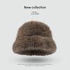 Womens Faux Fox Fur Winter Warm Hat With Wide Brim Ear Protection Solid Color Plush Cap In Multiple Shades