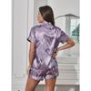 Pyjama-Set aus Satin mit Herz-Print, lässiges kurzärmliges Oberteil mit Revers und elastischen Shorts für Damen
