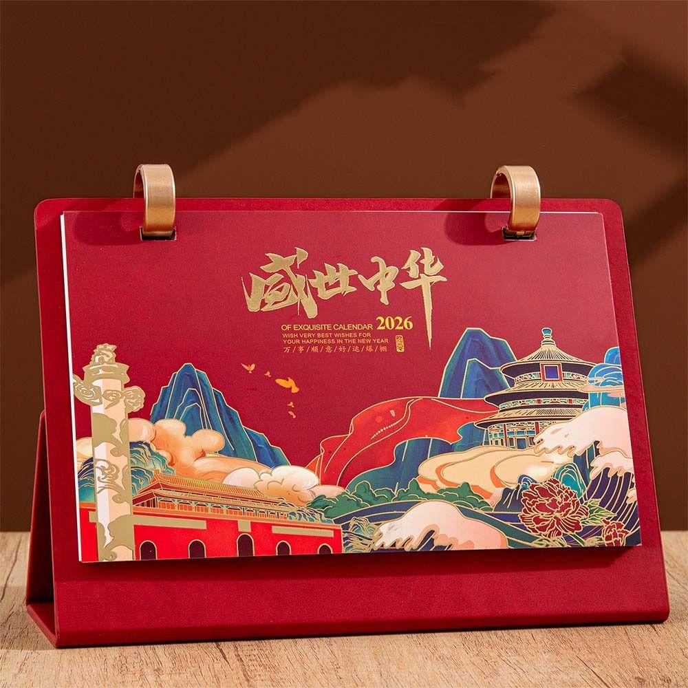 Flip Design Horse Year Desk Calendar Standing Coil Calendar 2026 Desktop Calendar  Desktop Display