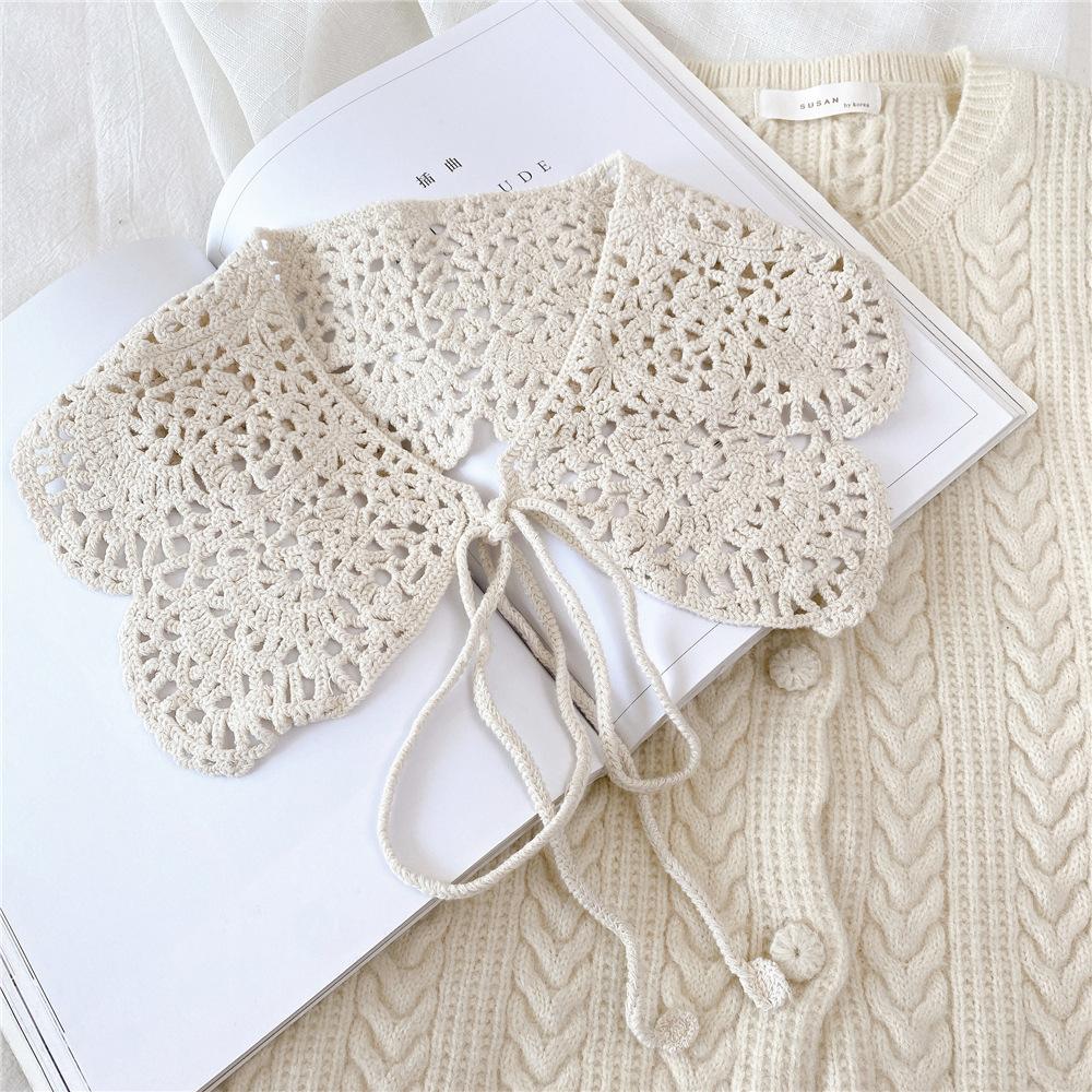 Fake Collars Shawl O-Neck Doll False Collar Shirt Women Hollow Crochet Lace Detachable Collar Clothes Accessories Faux Col