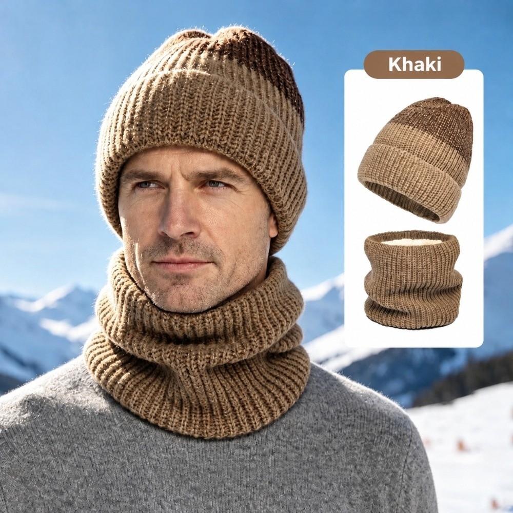 Thick Knit Neck Warmer Fleece Lined Knit Cap Soft Beanie Hat Outdoor Sports