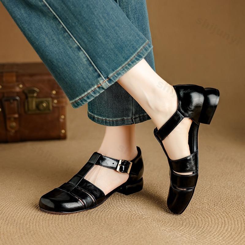 Fashion Woven Hollow Square Toe Casual Shoes Women‘s 2025 Summer New Cimfortable Versatile Thick Heel Sandals Concise Style Beach Pumps