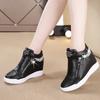 2025 New High Top Women Sneakers Autumn Winter Hidden Heel Casual Shoes Side Zip Women White Platform Wedge Rivet Shoes