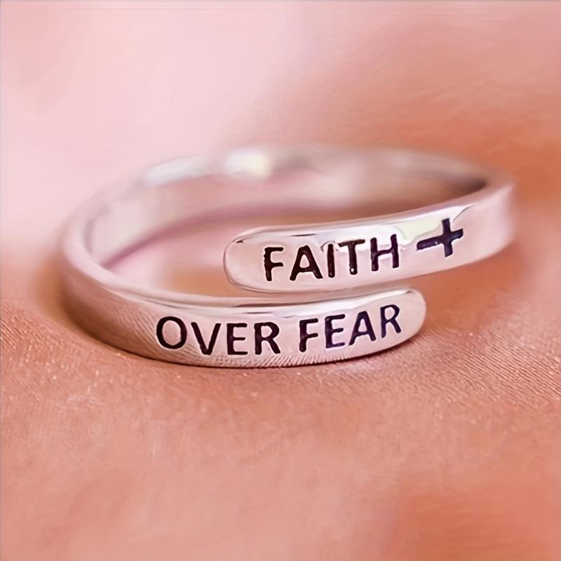 2PCS New Cross Faith Overcomes Fear Ring Opening Adjustable