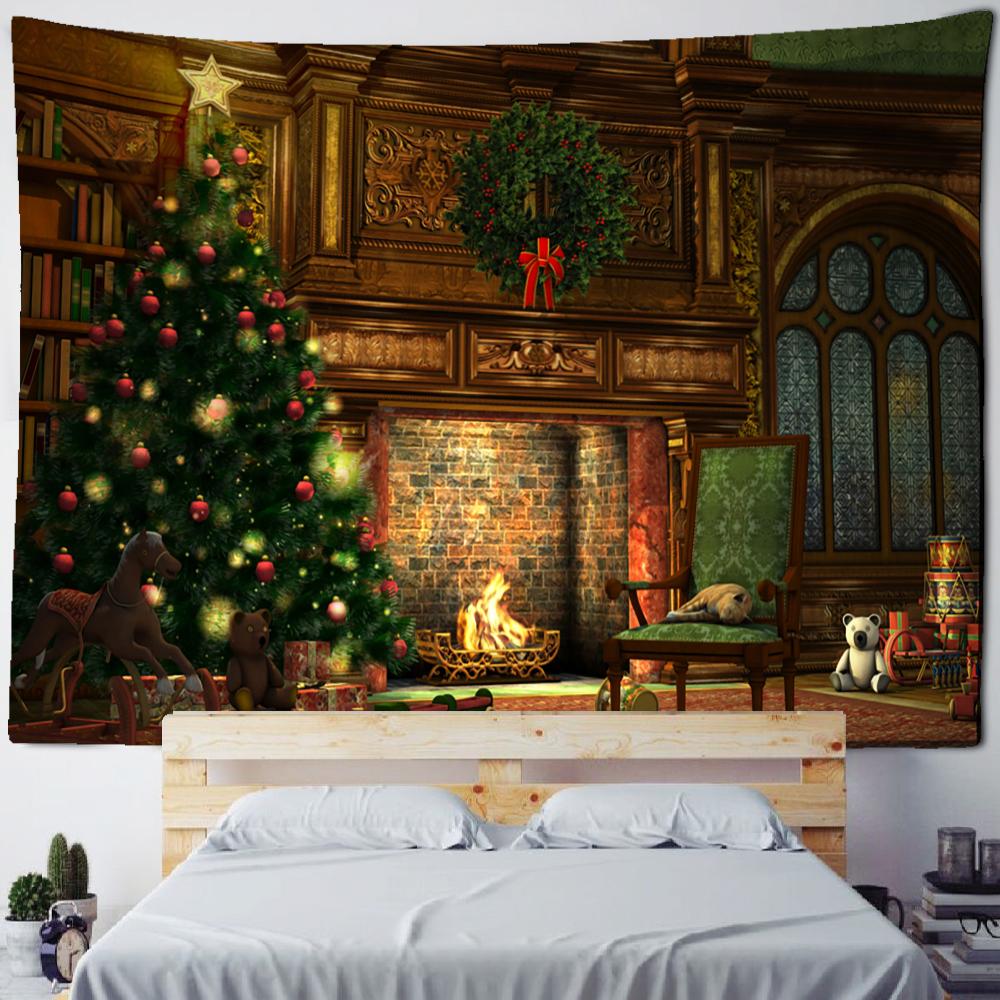 Santa Claus Christmas tree decoration printed pattern tapestry home living room bedroom decoration wall hanging tapestry