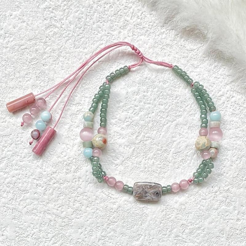 

Beaded Cat s Eye Stone Bracelet New Chinese Style Woven Rope Double Strand Jewelry Elegant Women s Party Pendant Hand Accessory