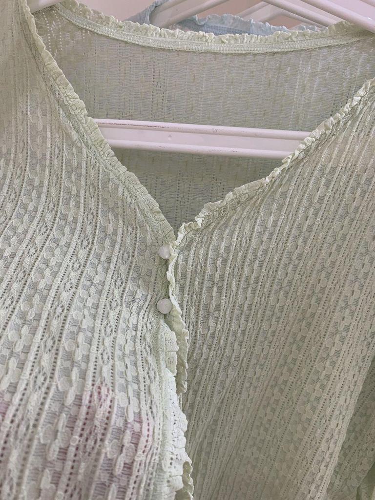 Women's Summer Lace-Trim V-Neck Ice Silk Cardigan - Airy, Loose, Long Sleeve Sun Protection Top