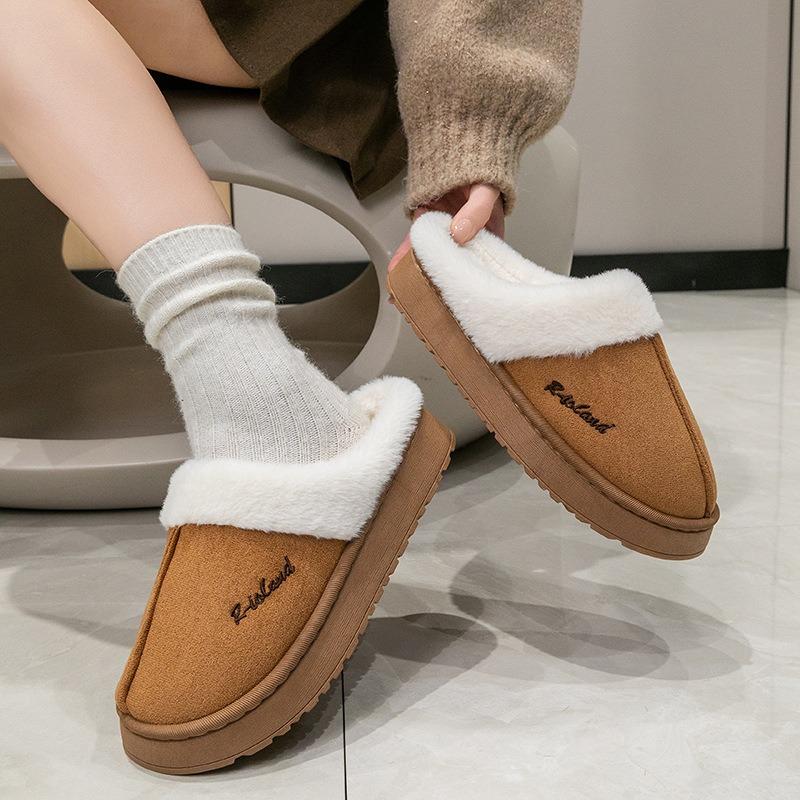 Fleece warm thick-bottomed cotton slippers women's indoor home slippers can be worn outside, wear-resistant and non-slip bag head price