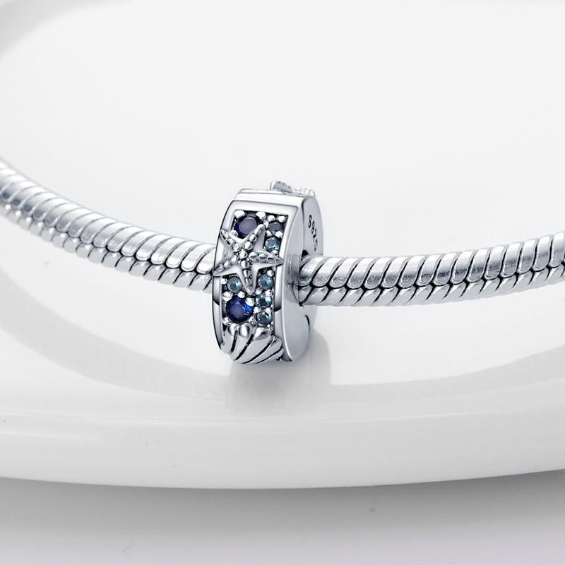 Compatible With Bangle Bracelet High Quality Fine Jewelry Inlaid Zircon Charm Bead Components Copper Metal Starfish and Sea Shell Clip Bead