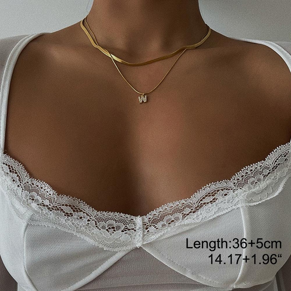 Women Tiny Letter A-Z Initial Necklaces, Small Shiny Letter Girl Chain Choker, Gold Color Stainless Steel Layered Collar Jewelry