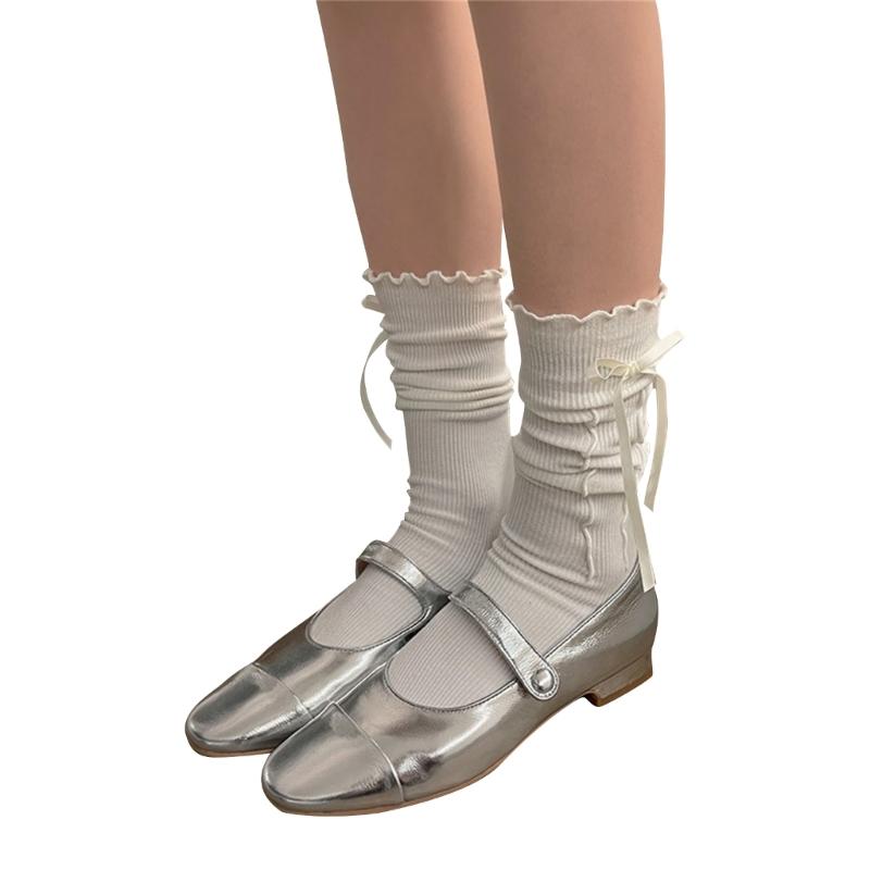 Sweet Bowknot Boot Socks Cotton Ankle Socks Japanese Cute Ruffle Socks Women Summer Crew Socks Pile Socks Streetwear