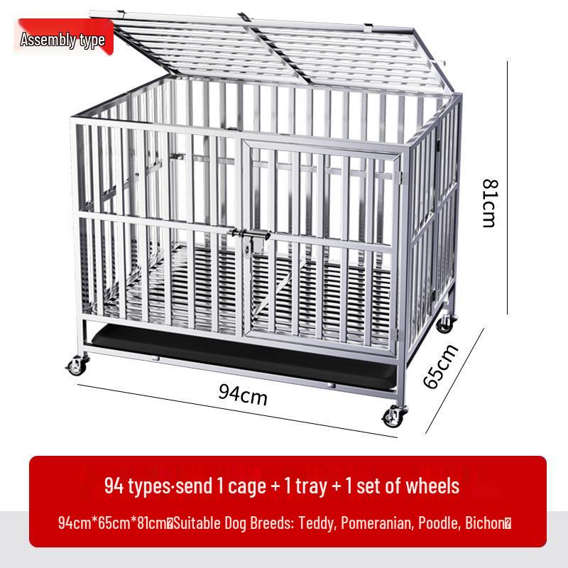 Stainless Steel Dog Cage with Toilet, for Small to Large Breeds, Full Square Tube Design, Suitable for Golden Retrievers.