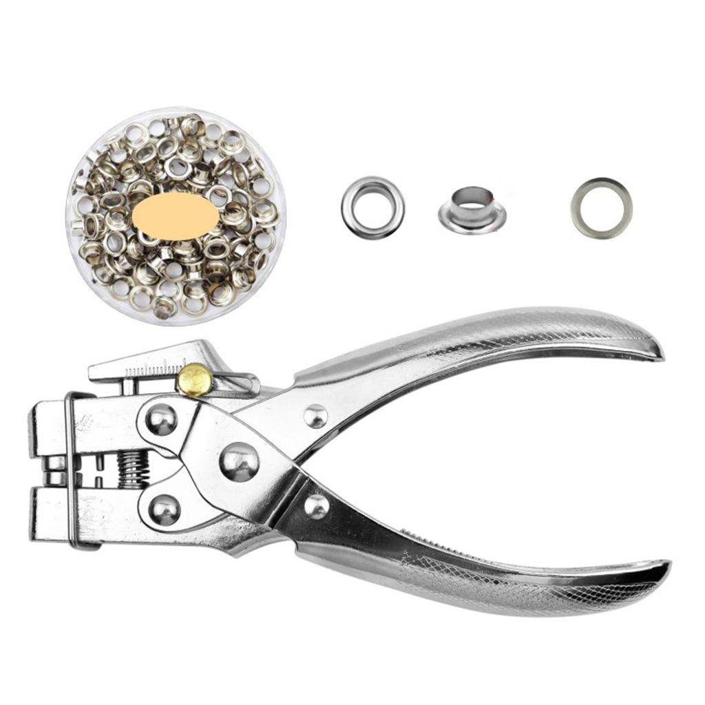 Professional Eyelet Hole Punch Pliers Kit 100 Eyelets Grommet Metal Tool for Fabric Leather Belts Canvas Shoes Punching Tools