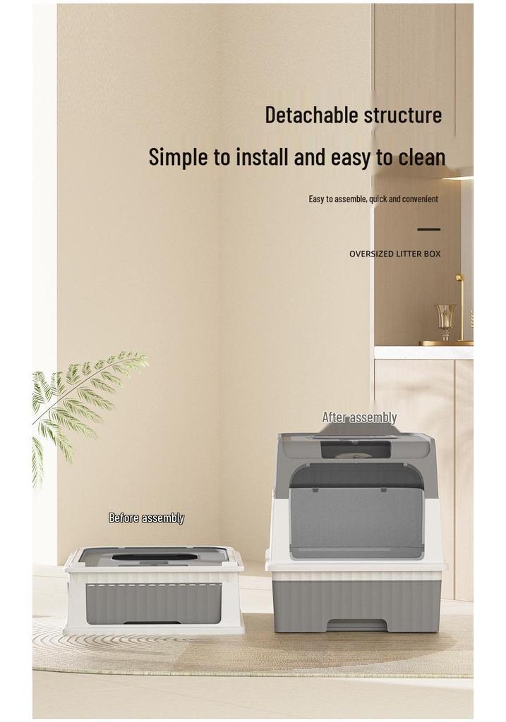 Spacious Enclosed Cat Litter Box with Anti-Splash Design and Easy-Clean Drawer