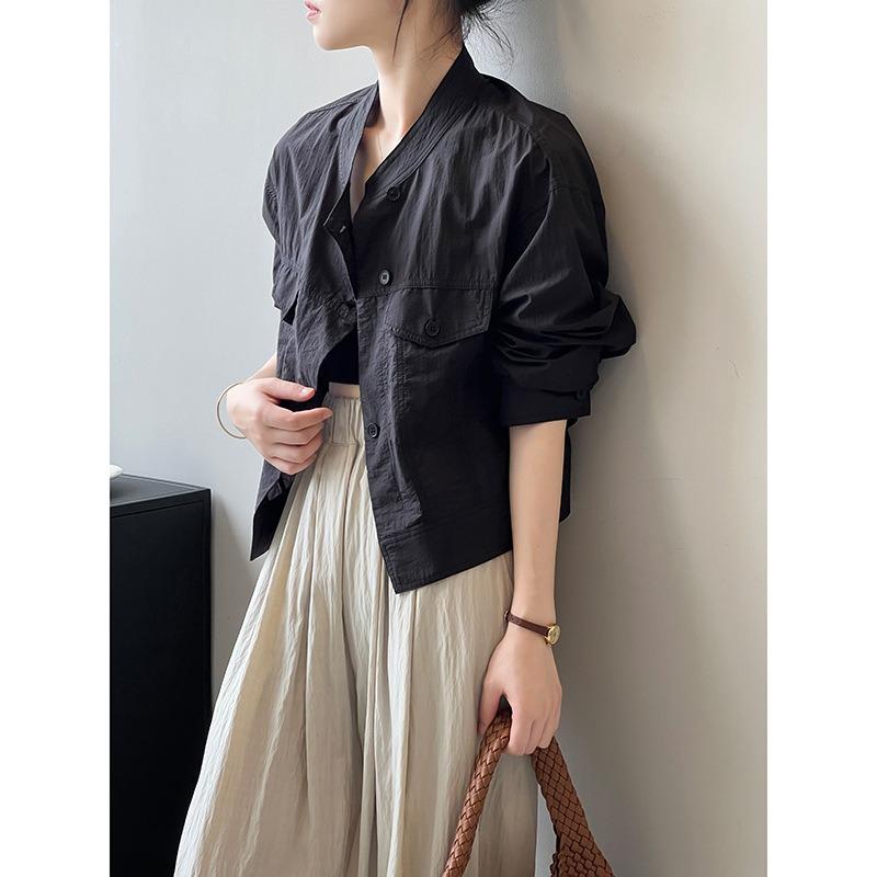 Women's Stand-up Collar Single-breasted Sunbrella Shirt Jacket Cardigan Tops