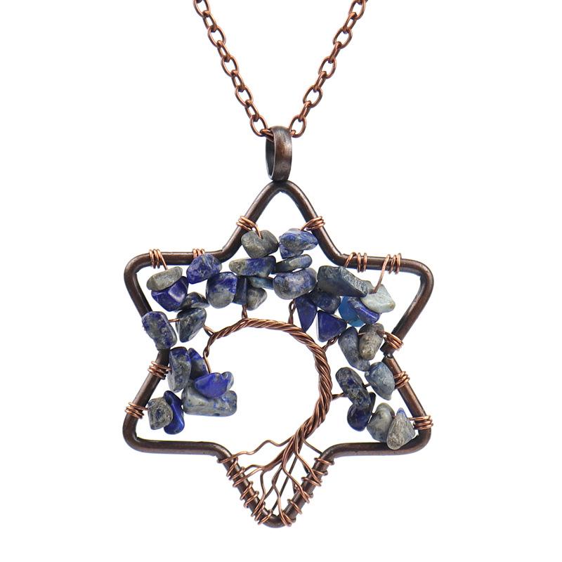 Ретро-ожерелье с гексаграммой  Древо Жизни , оплетенной проволокой, с кулоном из кристаллов крошки и агатовой цепочкой