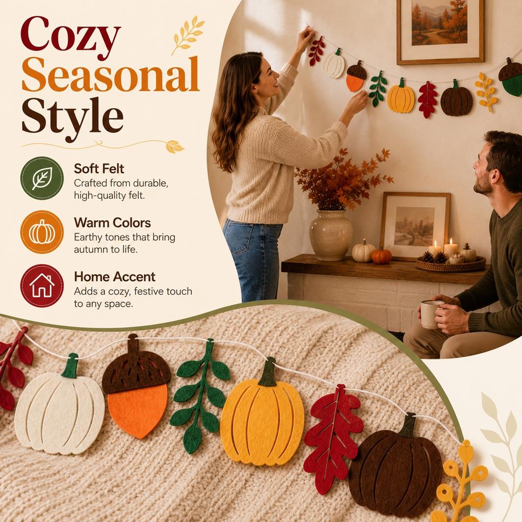 2 Pack Fall Pumpkin Leaves Bunting for Thanksgiving Halloween Mantel Home Party Decor