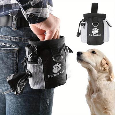 Dog Treat Pouch with Built-In Waste Bag Dispenser - Polyester Training and Feeding Waist Pack for Trainers and Pet Owners, Large Capacity