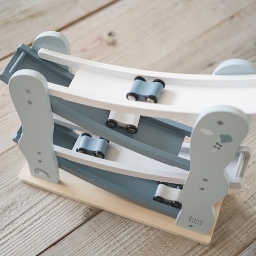 Edute Slope Toy: Cars slide down a slope, fostering concentration and predictive skills. LabelLabel Car Slider Wooden Car Toy for 1-2 year olds, Birth