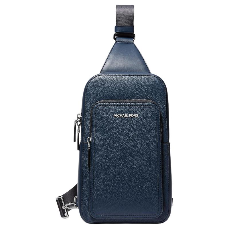 MICHAEL KORS COOPER bronze hardware zipper closure leather chest bag men s navy blue синий