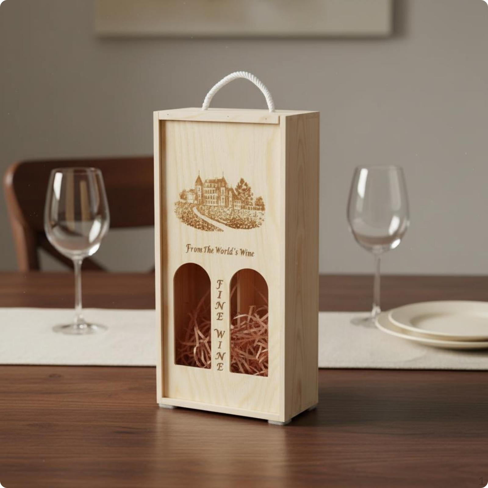 Wines Storage Box Reusable Solid Wood Vino Portable Handle 2bottle Pine