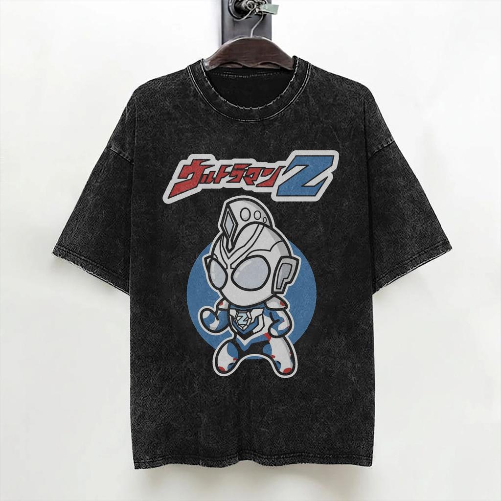 Ultraman Zero Chibi Style Kawaii Washed T Shirt Streetwear HipHop Vintage TShirts Tee Shirt for Men Women Short Sleeve Harajuku