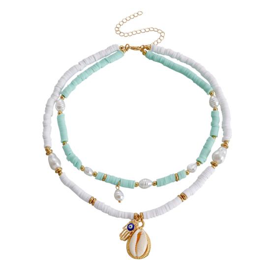

Многослойные бирюзовые ожерелья в стиле бохо, женские ожерелья из мягкой керамики с глазом дьявола, красочные ожерелья, эффектные украшения для вечеринки, пляжа, лета
