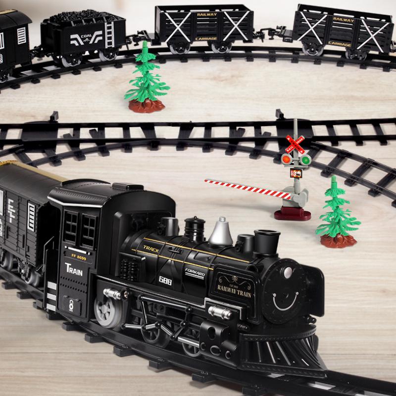 Electric Train Toy with Smoke Light and Sound Train Set Under Christmas Tree Locomotive Train Model with Track for Toddler Gifts