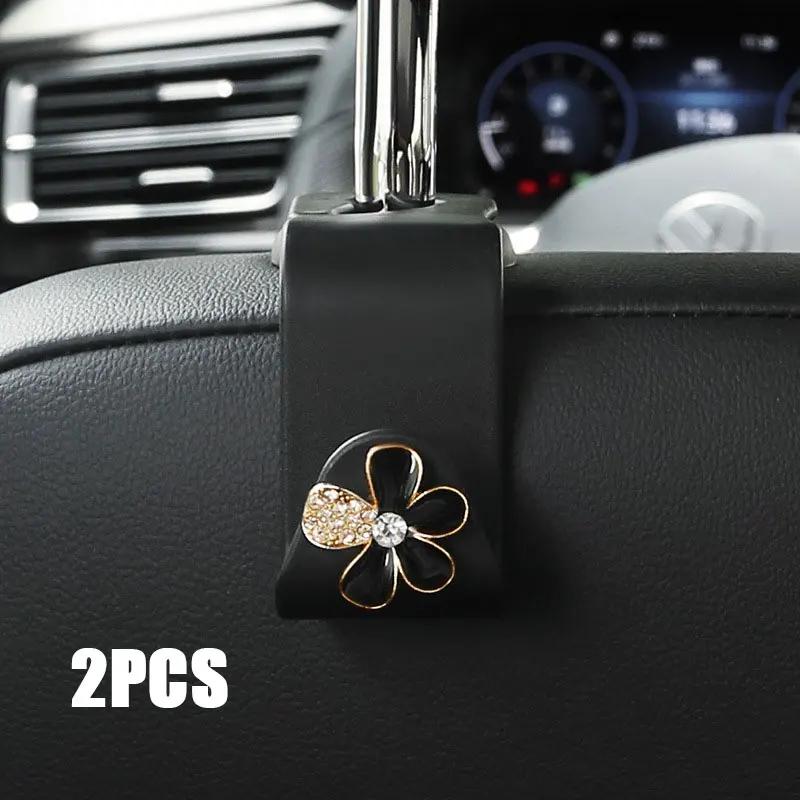 Cute Car Seat Back Hooks Diamond Camellia Flowers Decor Cartoon Bears Car Interior Storage Hook Handbag Hanging Holder Hook