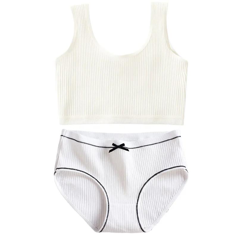 Seturi de chiloți și sutiene pentru fete din bumbac pentru fete adolescente, sutien de antrenament din bumbac, set de chiloți, solid pentru copii, sutien sport, slip Lenjerie de corp