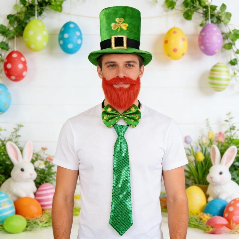 4Pcs Felts Hat With Bows Tie Ensemble Costume Outfit For Patrick's Day Festivities And Performances
