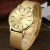 WWOOR Gold Watches Ultra Thin Simple Men Quartz Watches Waterproof Mesh Belt Full Stainless Steel Wristwatch