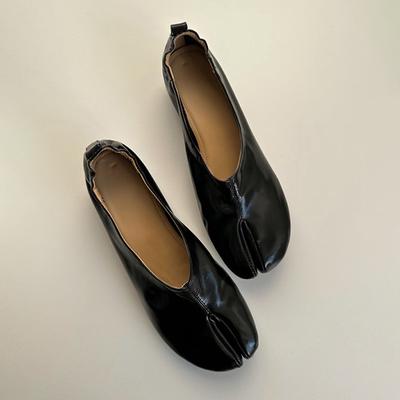 Verze z hovězí kůže~ Nové niche černé prasečí nohy boty s dělenými prsty ležérní nízké jednoboty kožené ploché boty baleríny