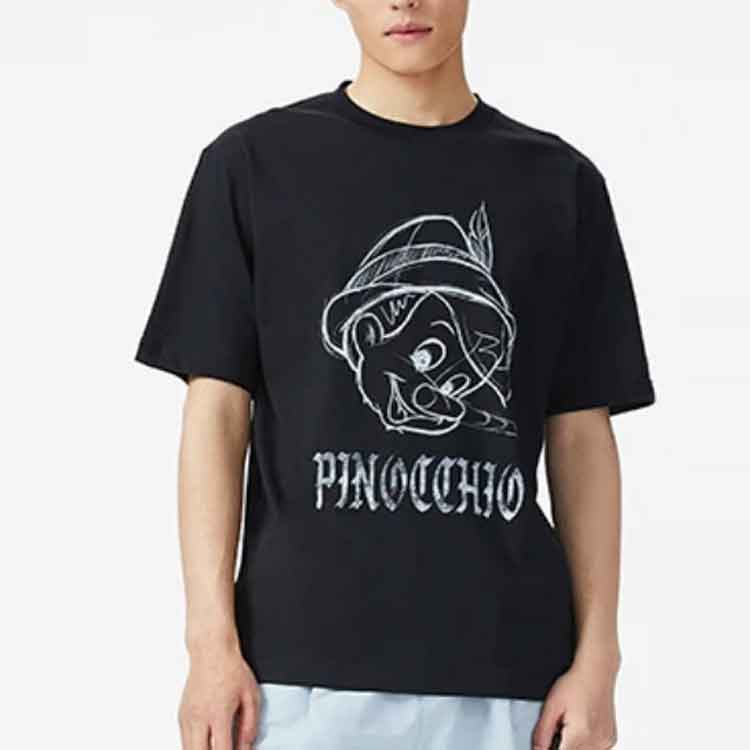 Li-Ning X Disney Pinocchio Series Hand-Painted Cartoon Print Casual Short-Sleeve T-Shirt Men Tops Black AHSS449-5