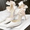 Fashion 2025 New Bow-knot Women Pumps Designer Shoes High Heels Sandals Women Satin Stiletto Heels Sexy Pearl Wedding Shoes Plus Size 43
