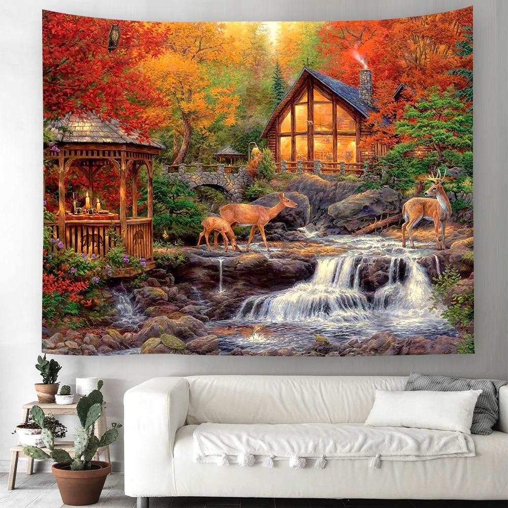 

Ретро садиба Гобелен Декоративний гобелен Природний пейзаж Тема Чудеса Висячі штори Спальня Вітальня Декорації 230X150CM