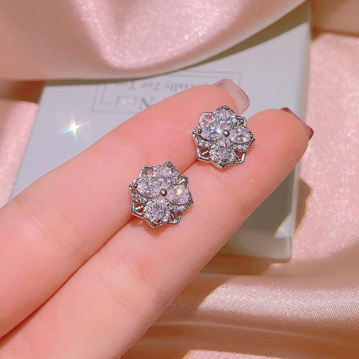 The Jewelry Set Fashion Minority Design Sparkles The Individuality Earring Female Paragraph Necklace Flower Ring