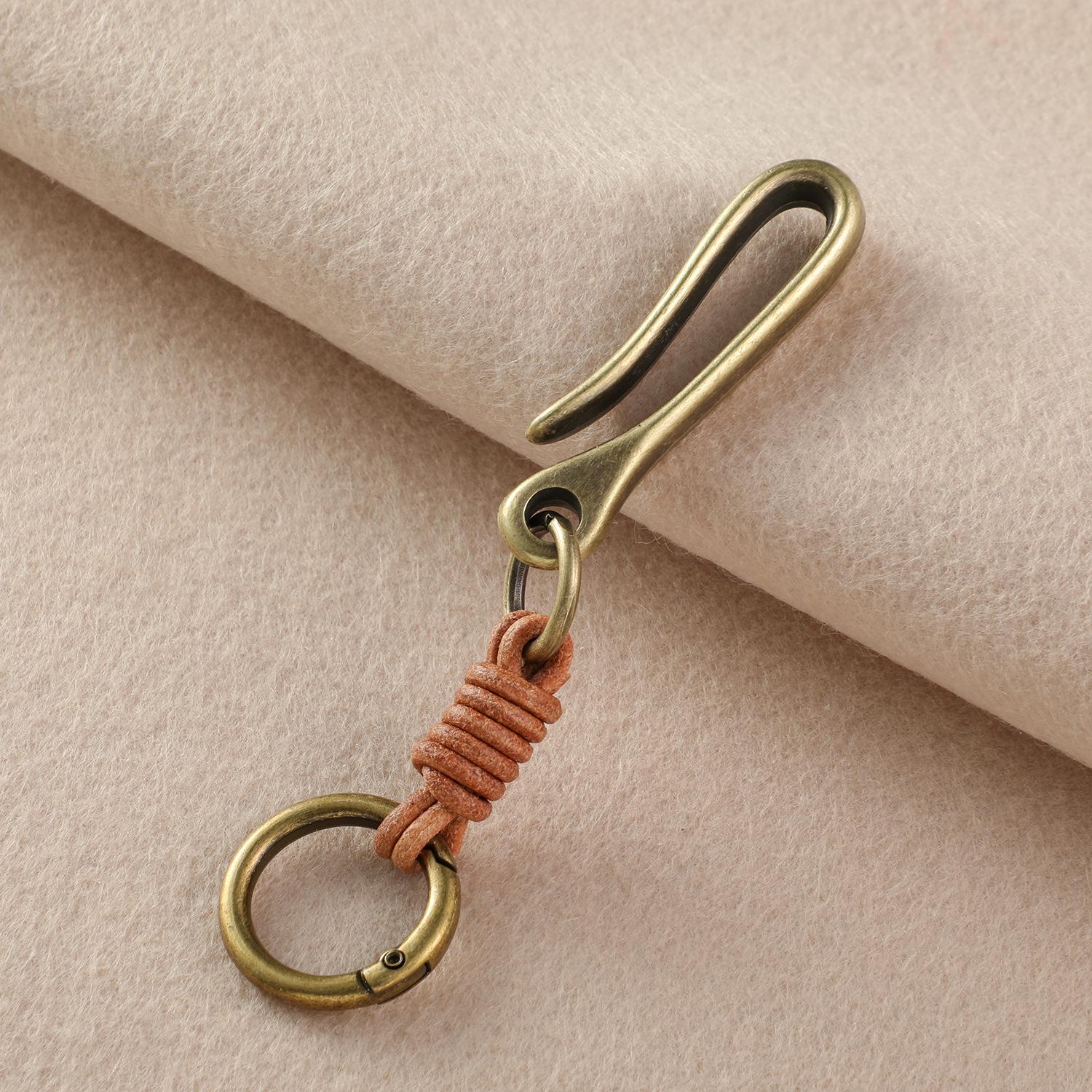 Men s Retro Cowhide Leather Keychain Pendant - High-End Vintage Waist & Backpack Ornament.