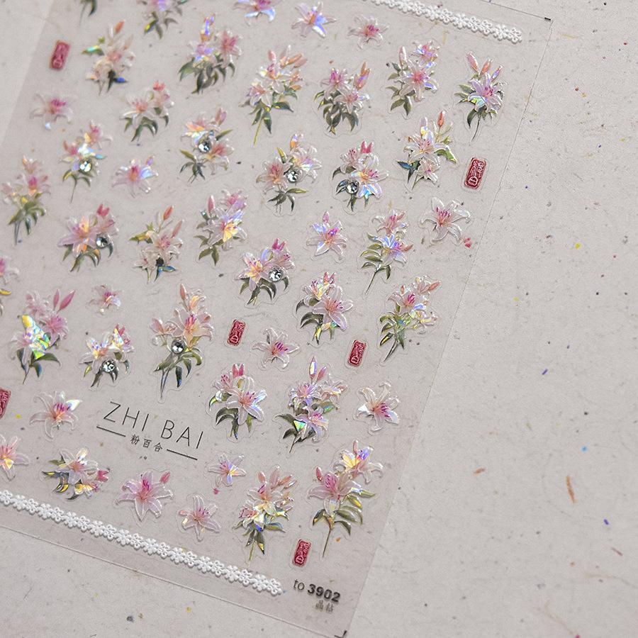 1Sheet 5D Soft Embossed Relief Nail Stickers Cute Daisies Self Adhesive Slider Stickers Press On Nails DIY Nail Art Dec