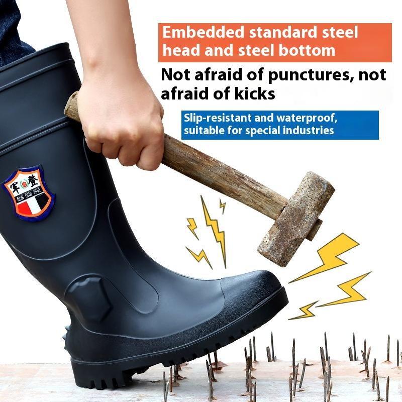 Outdoor Anti-smash Rain Boots Men's Protective Water Shoes Anti-puncture Non-slip Rain Boots High-top Work Water Boots
